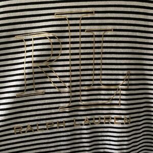 Lauren Ralph Lauren Women's Short-Sleeved Tee‎ Size L Black White Striped Gold